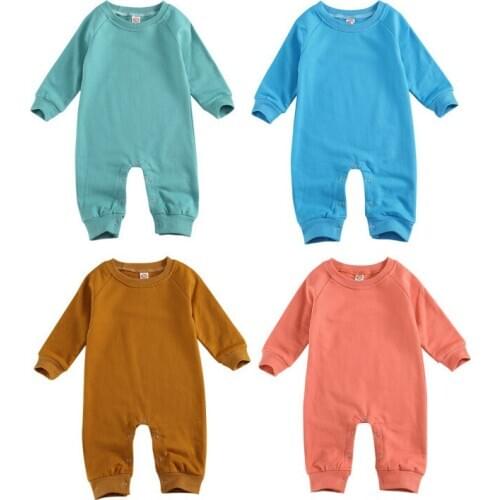 One Persent Toddler Girl Clothes Children Romper Long Sleeve Crew Neck Solid Kids Crotch Button Cotton Boy One-Pieces Suits