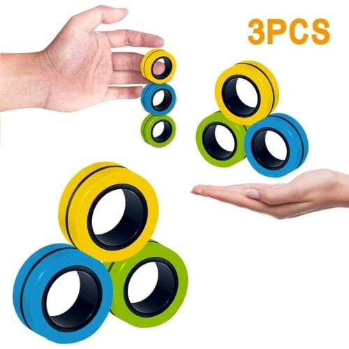 3PCS Kids Decompression Fingertip Toys Anti-Stress Finger Magnetic Rings Magic Ring Props Tool For Autism ADHD Anxiety Relief