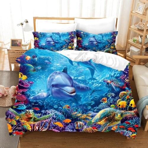Sea Ocean Dolphin Bedding Set Animal Fashion 3D Print Comforter Luxury Queen King Single Size Duvet Cover Set Home Textile Decor