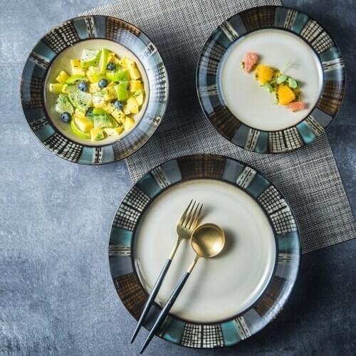 EECAMAIL Creative Kiln Glaze Series Ceramic Tableware Straw Hat Bowl Western Dish Steak Plate Bowl Flat Plate Glaze Color