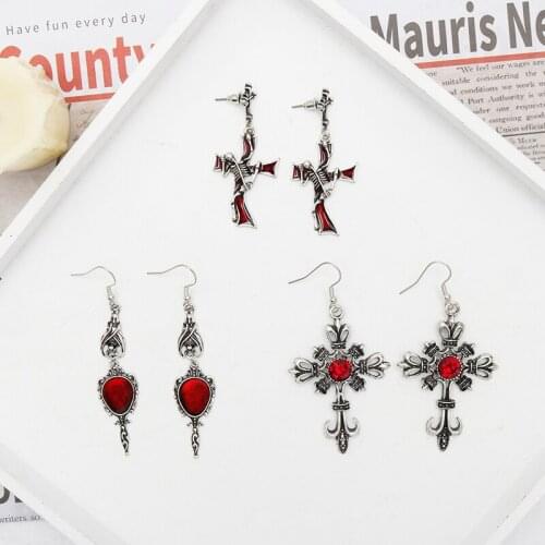 Creative Rhinestone Earrings Vintage Cross Shape Pendant Eardrop Jewelry Cute Party Accessory Earring for Woman New Arrival