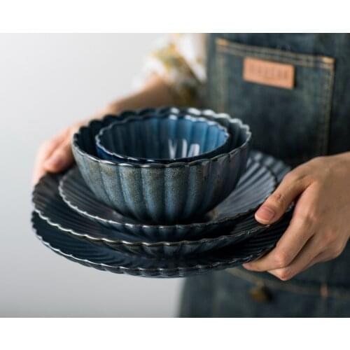 LingAo Creative ceramic tableware plate tableware bowl soup bowl coffee cup kiln glaze kiln chrysanthemum series tableware