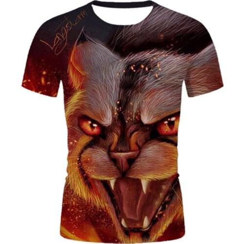 Fashion new cool t-shirt Male and female 3d printing ferocious cat short sleeve Summer t shirts Graphic fitness tops T-shirt