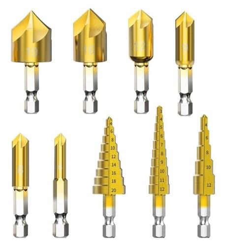 Step Drill Bit Set Countersink Drill Bits Set, 1/4Inch Hex Shank for Metal Wood Plastic Cutting, Multi Sizes Hole