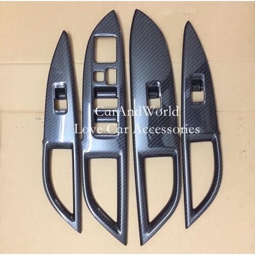 Door Armrest Window Switch Button Cover Panel Trim Sticker For 2013-2020 Mitsubishi Outlander Carbon Fibre Car-styling Accessory