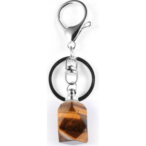 Natural Stone Tiger Eye Turquoises Quartz Perfume Bottles Pendant Keychain Essential Oil Diffuser Crystal Keyrings Reiki Jewelry