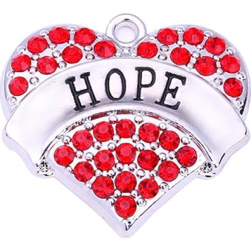 New Arrival 20 pcs a lot rhodium plated HOPE with red/pink/blue/white crystal heart pendant Drop Shipping