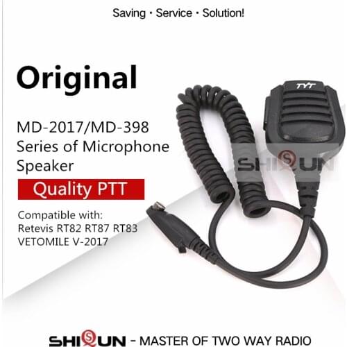 Original Waterproof PTT Shoulder Speaker Mic Microphone for TYT MD-2017 MD-398 Compatible with RT82 RT87 RT83 V-2017 DMR Radios
