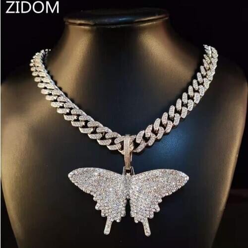 Big size Butterfly pendant Hiphop necklace 13mm miami cuban chain hip hop necklace Men Women fashion charm jewelry