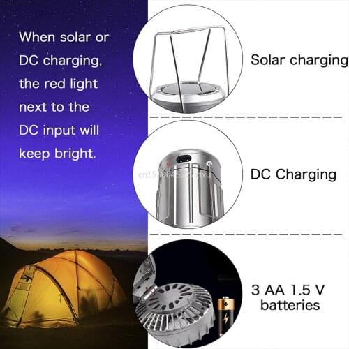 6 in 1 Portable Outdoor LED Camping Lantern With Fan Solar Charge Rechargeable Light Hanging Tent Lamp Fish Flashlight Dropship