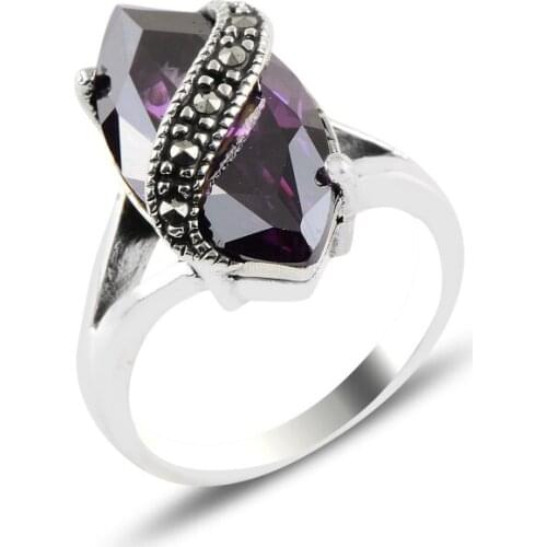 Silver 925 Sterling Marcasite & Zircon Crystal Ring