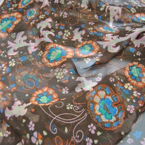 LEO&LIN Light Brown Ethnic Style 100% Silk Georgette Chiffon Spring Summer Thin Skirt Scarf Fabric DIY Patchwork Tissue