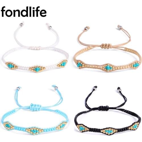 Miyuki Glass Seed Beads Waxed String Handmade Bracelet Women Lady White Grey Black Rope Cord Slide Knotted Simple Boho Jewelry