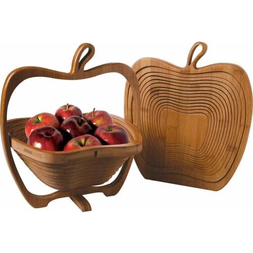 Fruit Display Rack Expandable Collapsible Apple Shaped Bamboo Basket Kitchen Fruit Basket Decor Foldable Fruit Basket