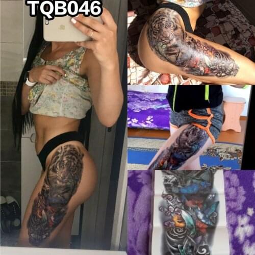 Big Arm Sleeve Tattoo Lion Tiger Waterproof Temporary Tattoo Sticker Flame Warrior Man Full Skull Flower Tattoo Body Art Women