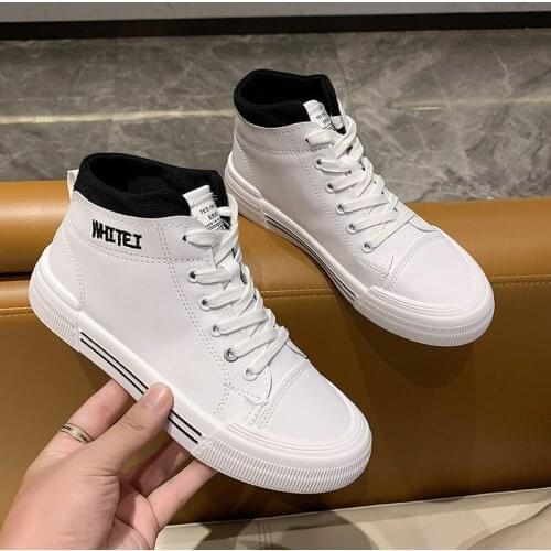 YSHUNIJ Shoes High-top shoes womens autumn and winter 2021 new leisure sponge cake platform white shoes students sports shoes
