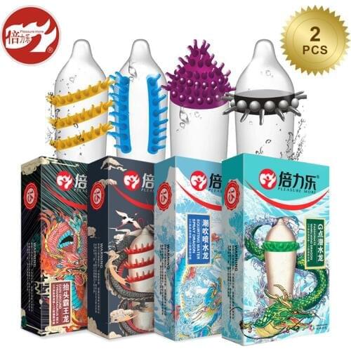 Beilile Vaginal Stimulation Condoms 2 PCS G-Spot Studded Condom for Sex Soft Thorn Cock Penis Sleeve for Dick Sex Products