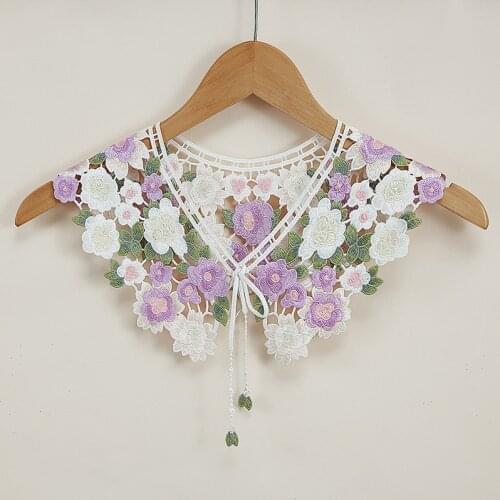 Women Detachable Collars Girls Lapel Fake False Collar Decorative Floral Embroidery Necklace Choker Blouse Tops Neck Shawl