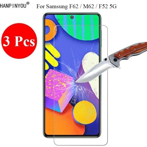 3 Pcs/Lot New 9H 2.5D Tempered Glass Screen Protector For Samsung Galaxy F62 / M62 6.7" Protective Film + Clean Tools