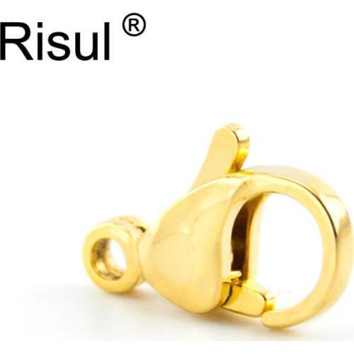 Risul 10pcs 9-15mm 0.35-0.59" gold silver lobster clasp hook stainless steel polish high quality DIY jewelry fittings clips