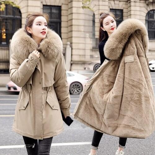 Mid Long Womens Winter Jacket Wool Inside Hooded with Fur Ladies Casual Parkas Solid Pockets Zipper Down Coat for Female 2021