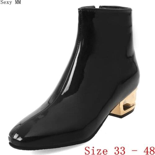 Spring Autumn Low Med Heels Women Ankle Boots Low Heel Shoes Woman Short Boots Small Plus Size 33 - 48