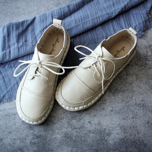 Wenyi female leather shoes small white shoes goddess shallow mouth retro summer breathable boat casual shoes women