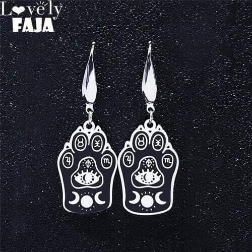 2021 Fashion Bear Paw Eye Sun Moon Stainless Steel Drop Earring Women Black Silver Color Small Earings Jewelry E1855S03