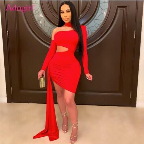 Adogirl Women Sexy Off Shoulder Long Sleeve Pleated Bodycon Mini Dress with Side Lace Up Ribbon Hollow Out Night Club Party Robe