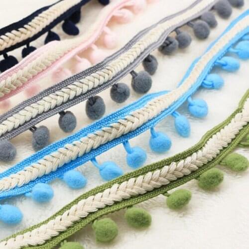 1Y Cotton Tassel Lace Webbing Fabric Handmade Beaded Ball DIY Clothing Decoration Sewing Accessories