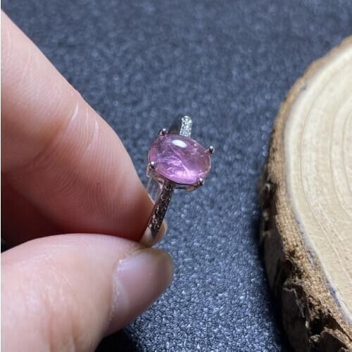 1Pc Natural Pink Tourmaline Ring quartz crystal adjustable ring 925 Silver Girl Gift Jewel Ring Crystal healing stone