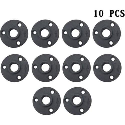 10pcs DN15 1/2 Inch Malleable Iron Pipe Floor Fitting Plumbing Threaded 3 Holes Flange