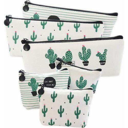 120PCS Canvas Student Pencil Case Box Pen Pouch Coin Purse Pouches Cosmetic Makeup Bag Cactus Pastoral Bandage