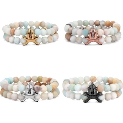 2pcs/lot 8mm warrior helmet ball gold silver copper cz zircon cubic zirconia beads Yoga Bracelet elastic Stone Bangles fg34