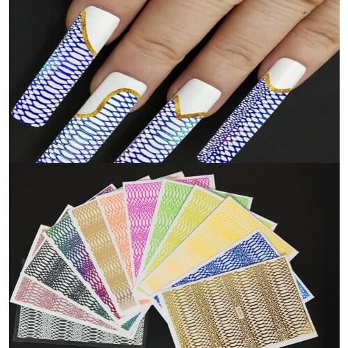 2021,12Pcs/Set Nail-Art Holographic Sally Net Stickers For Nails Supplies Decorations Laser Glue On Wraps Silk Net Sticker S1005