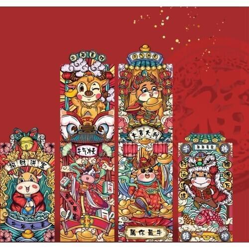 6pcs Cartoon Chinese Zodiac OX Cattle New Year The Spring Festival Traditional Custom Paper Red Envelopes Money Bag Kids Gift
