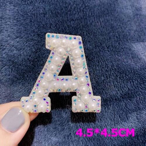 A-Z Pearl Rhinestone English Letter Patches Sew On Patches Applique 3D Handmade Beaded Diy Name For Clothing Bags