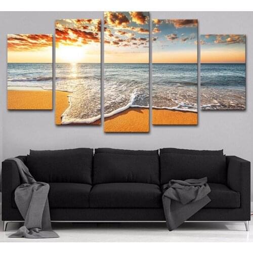 Golden seascape Diamond Painting Diy Full Square Round Drill 5D Diamond Embroidery 5 piece Mosaic Needlework Home Decor AA2256