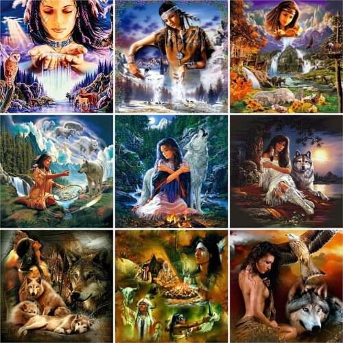 HUACAN 5D DIY Full Square Round Diamond Embroidery Wolf Cross Stitch New Arrival Diamond Painting Animal Mosaic Woman Home Decor