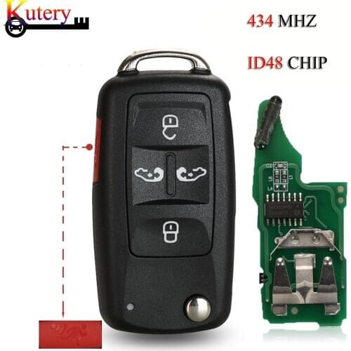 Kutery 5PCS/Lot Folding Remote Car Key For Volkswagen VW Sharan Multivan Caravelle 5 Buttons 434MHZ ID48 Chip 5K0837202AD