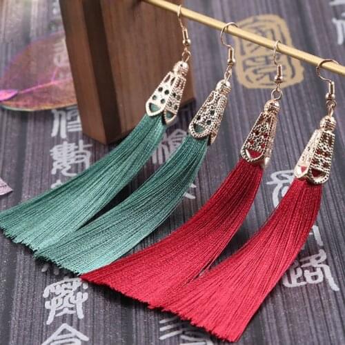 BTWGL Korean Fashion Temperament WomenS Tassel Earrings Popular Bohemian Long Retro Ladies Earrings Jewelry Gifts