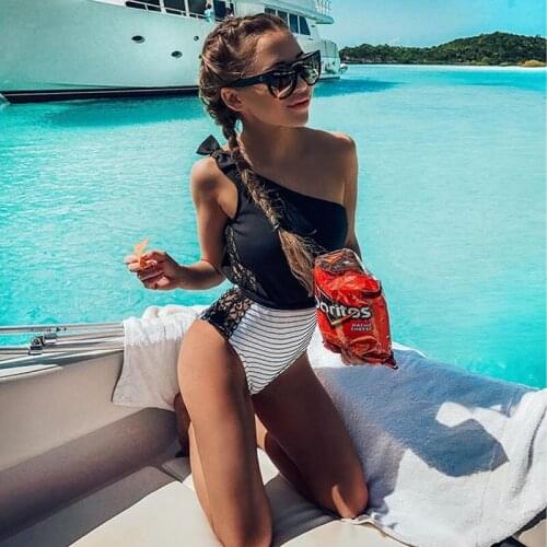 1Piece Swimsuit Women 2019 Summer Beachwear Lace One Shoulder Swimwear Bathing Suits Bodysuit Monokini Swimsuit