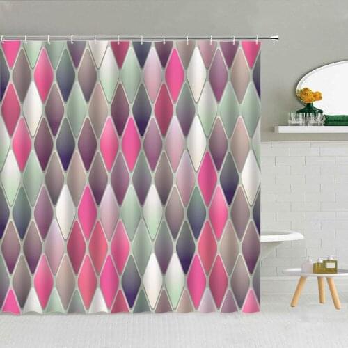 3D Colorful Geometric Shower Curtain Rhombus Printing Pattern Mandala Flower Bathroom Supplies Cloth Decor Curtains Set Washable