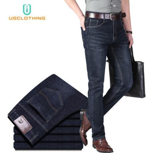 New Mens Jeans Cotton Classic Business Casual Straight Stretch Jeans Black Blue Male Denim Pants Skinny Jeans Men Overalls 40 42