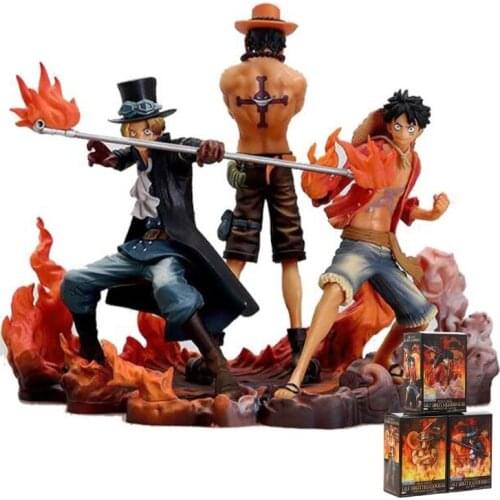 3PCS Anime Figurine One Piece Monkey D Luffy Ace Sabo Three Brothers Set PVC Action Figure Collection Model Toys doll 14-17CM