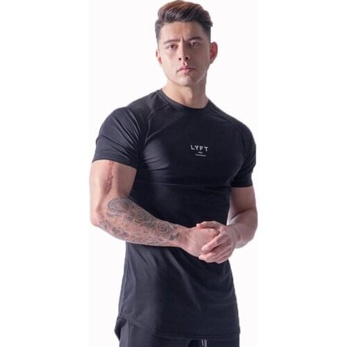 High Quality Men Tshirt High Elasticity Professional GYM Fitness O-Neck Mens T Shirts Slim Fit Curved Hemline Raglan Sleeve 3XL