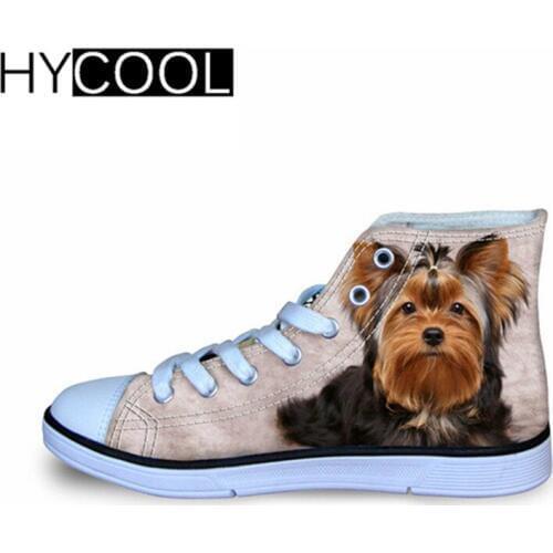 HYCOOL Lovely Yorkshire Terrier Print Kids Canvas Shoes Flat Shoes Comfort Lacing Flats Girls Boys Fashion Children Sneaker 2019