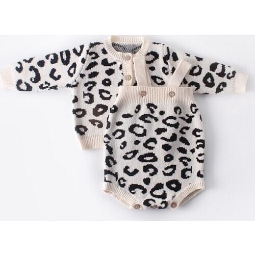 2019 Winter Autumn Leopard Cardigan Coat Outwear Baby Infants Toddlers Girls Kids Children Knitwear Knit Sweater Romper S9811