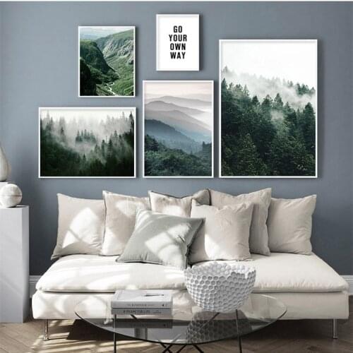 Mountain Foggy Forest Picture Nature Scenery Scandinavian Poster Nordic Decoration Landscape Print Wall Art Canvas Painting