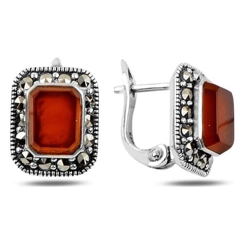 KUTAYDAN Marcasite & Natural Stone Earrings 925 Sterling Silver